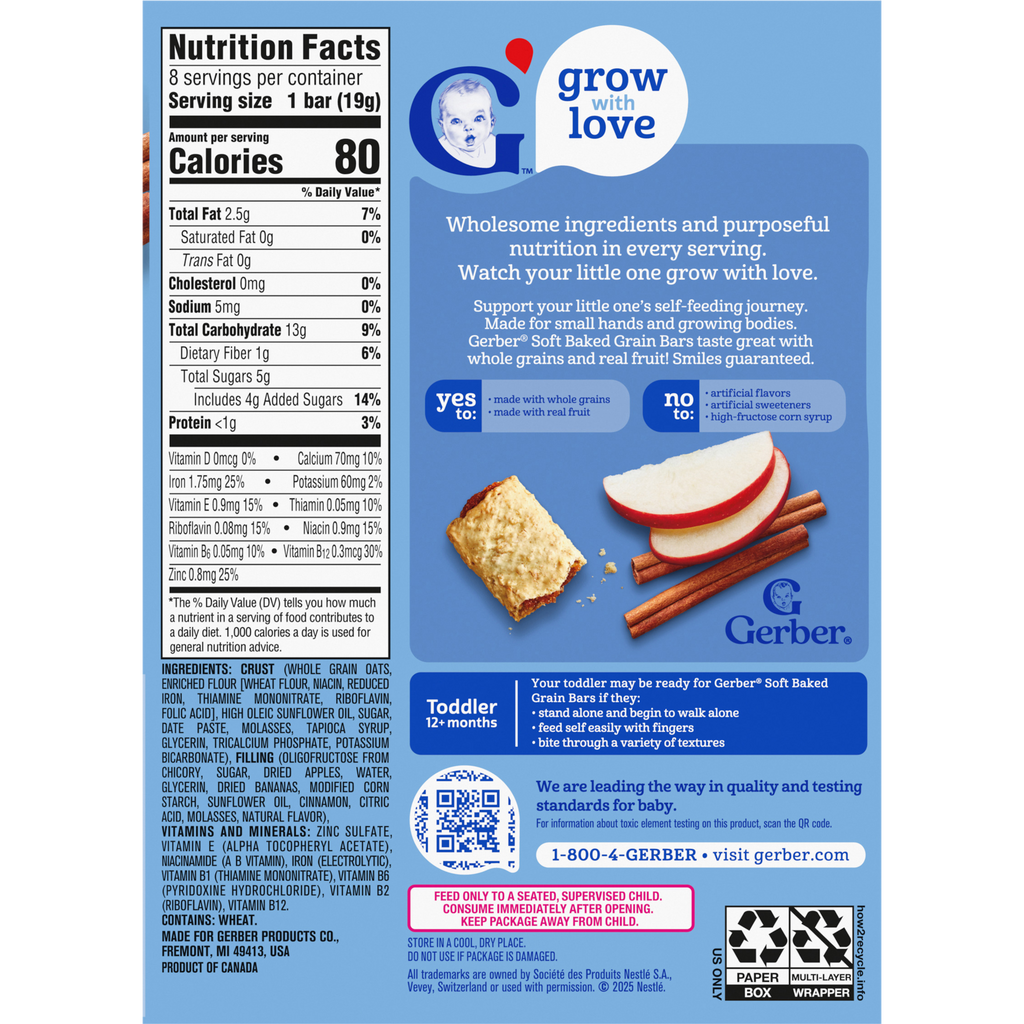 Gerber Apple Cinnamon Soft Baked Grain Bars for Toddlers 12 plus Months