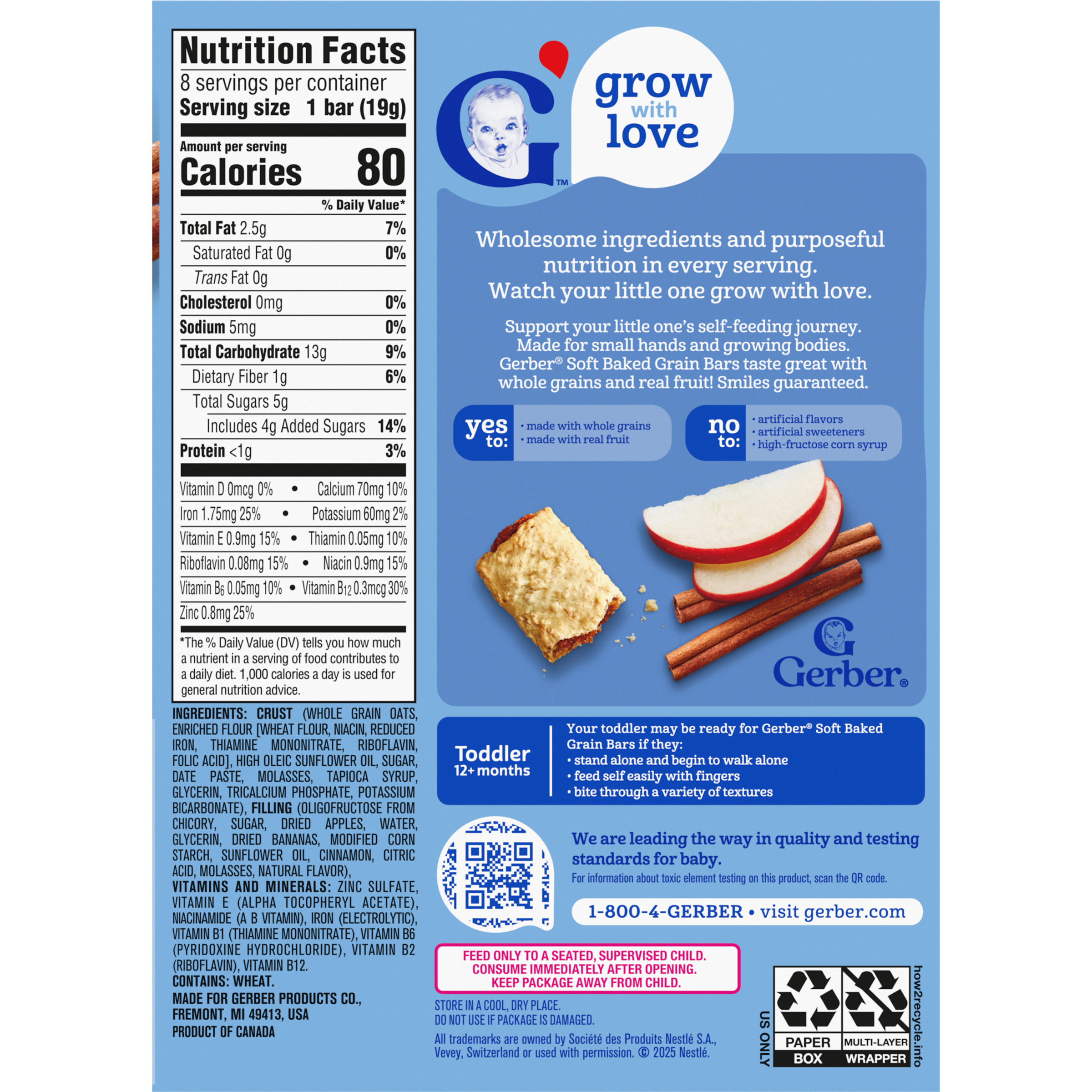 Gerber Apple Cinnamon Soft Baked Grain Bars for Toddlers 12 plus Months