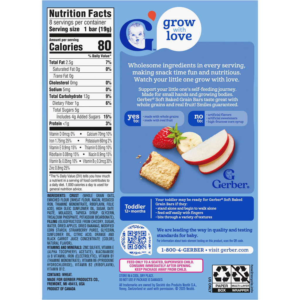 Gerber Strawberry Banana Soft Baked Grain Bars for Toddlers 12 plus Months