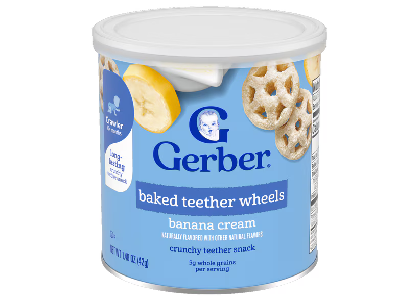 Gerber Banana Cream Teether Wheels snacks for baby Crawler 10+ months