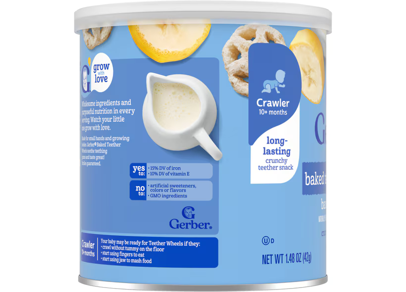 Gerber Banana Cream Teether Wheels snacks for baby Crawler 10+ months