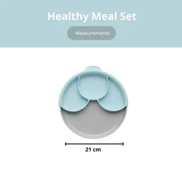 MIniware Healthy Meal Suction Plate with Dividers Set Grey/Aqua