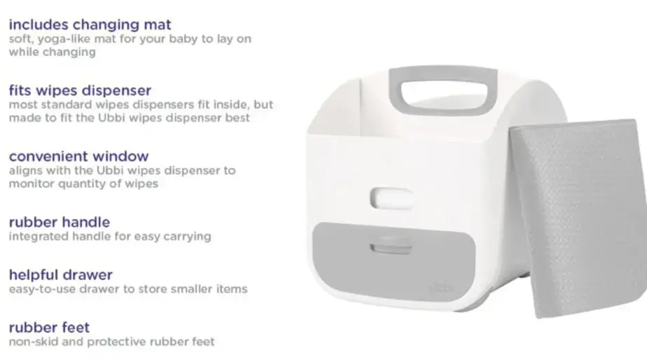 Ubbi Diaper Caddy with Changing Mat Portable Baby Organizer