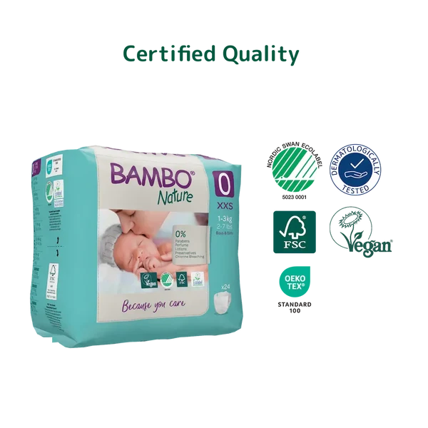 Bambo Nature Premium Baby Diapers Size 0 Xxs 1 to 3 kg 24 Count