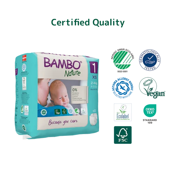 Bambo Nature Baby Diapers Size 1 Xs 2 to 4 kg 22 Count
