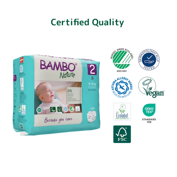 Bambo Nature Diapers Size 2 Small 3 to 6kg 30 Count
