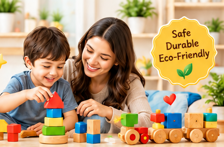 Child playing with wooden toys