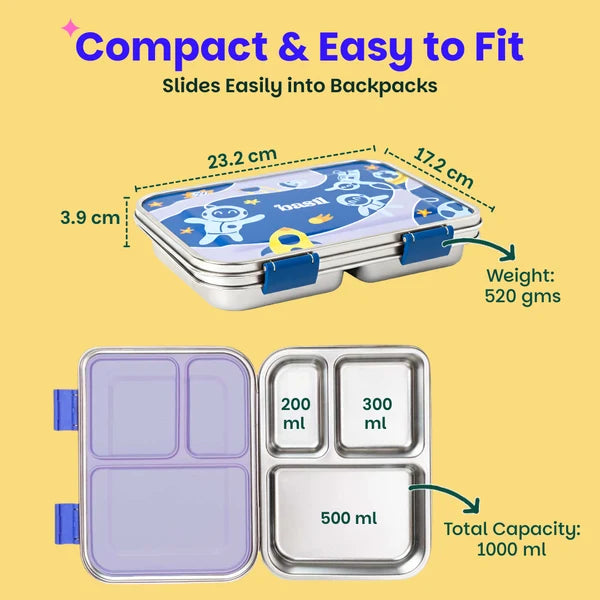 Basil Bento Neo Steel Lunch Box 3 Compartment