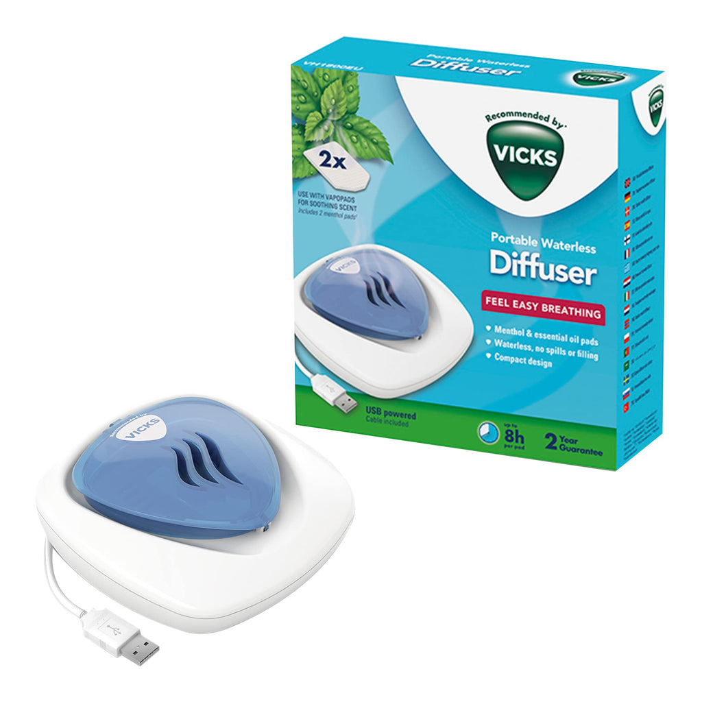 Vicks Portable Waterless Diffuser Includes 2 menthol scented Vapo Pads