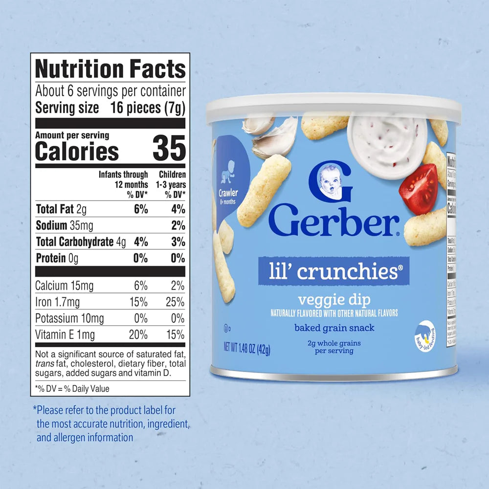 Gerber Lil’ Crunchies® Veggie Dip snacks for baby Crawler 8+ months