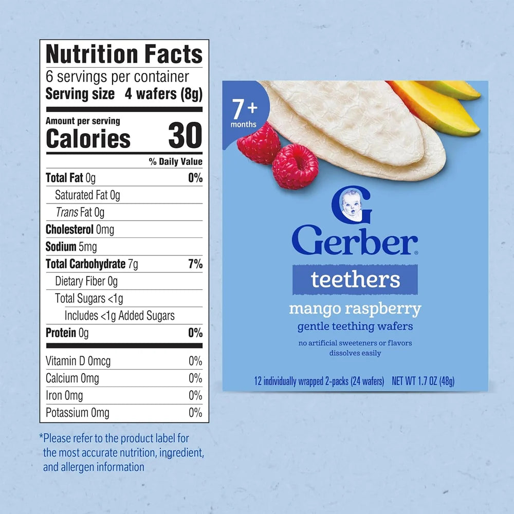 Gerber Mango Raspberry Teething Wafers 7 Plus Months Crawler - 48g
