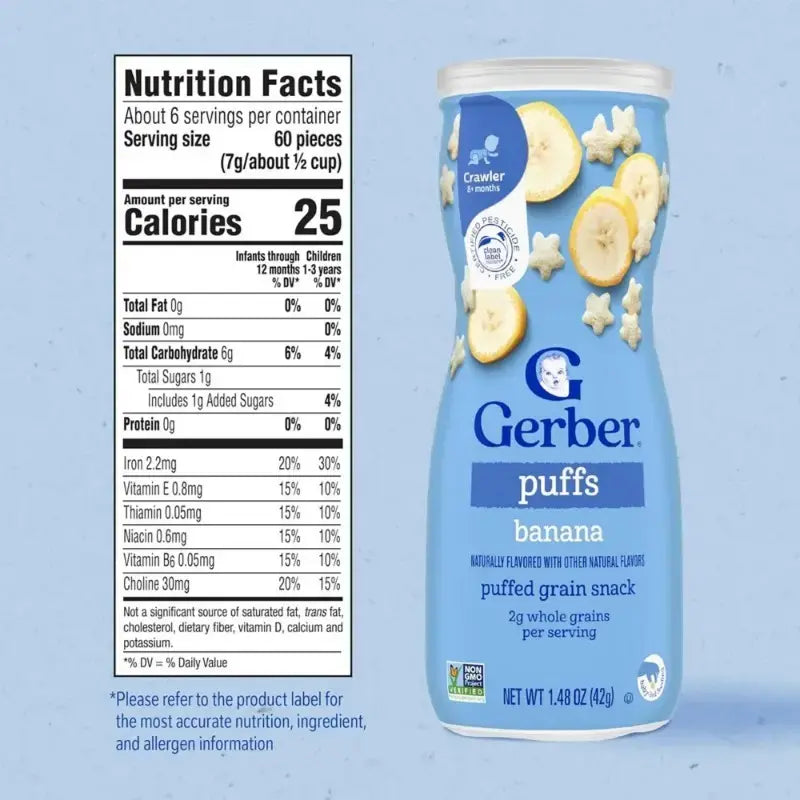 Gerber Grain Grow Puffs Banana 42g 8 Months and above Snacks for crawling Baby