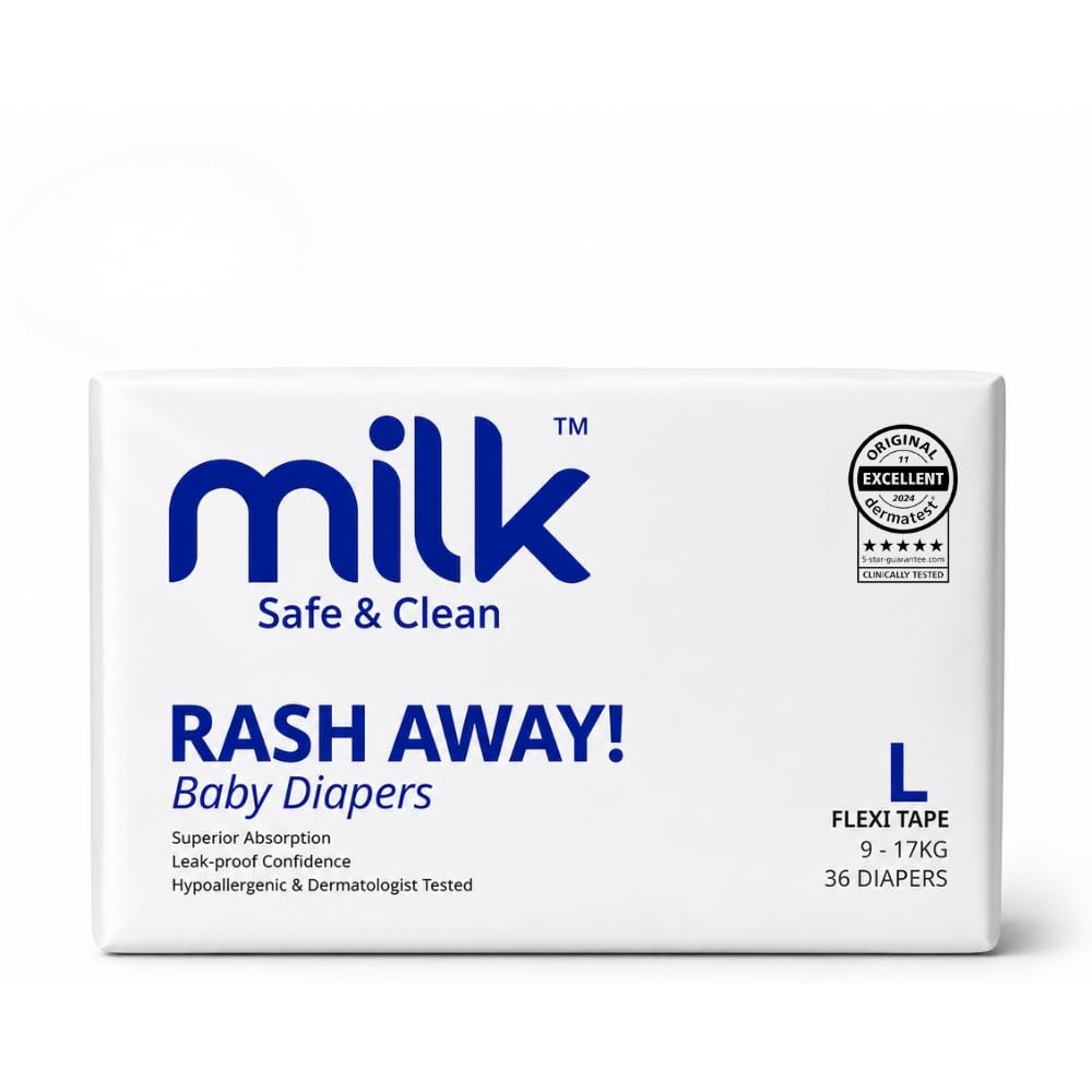 MILK Diapers Flexi Tape 9 to 17 kg Size Large 36 Count