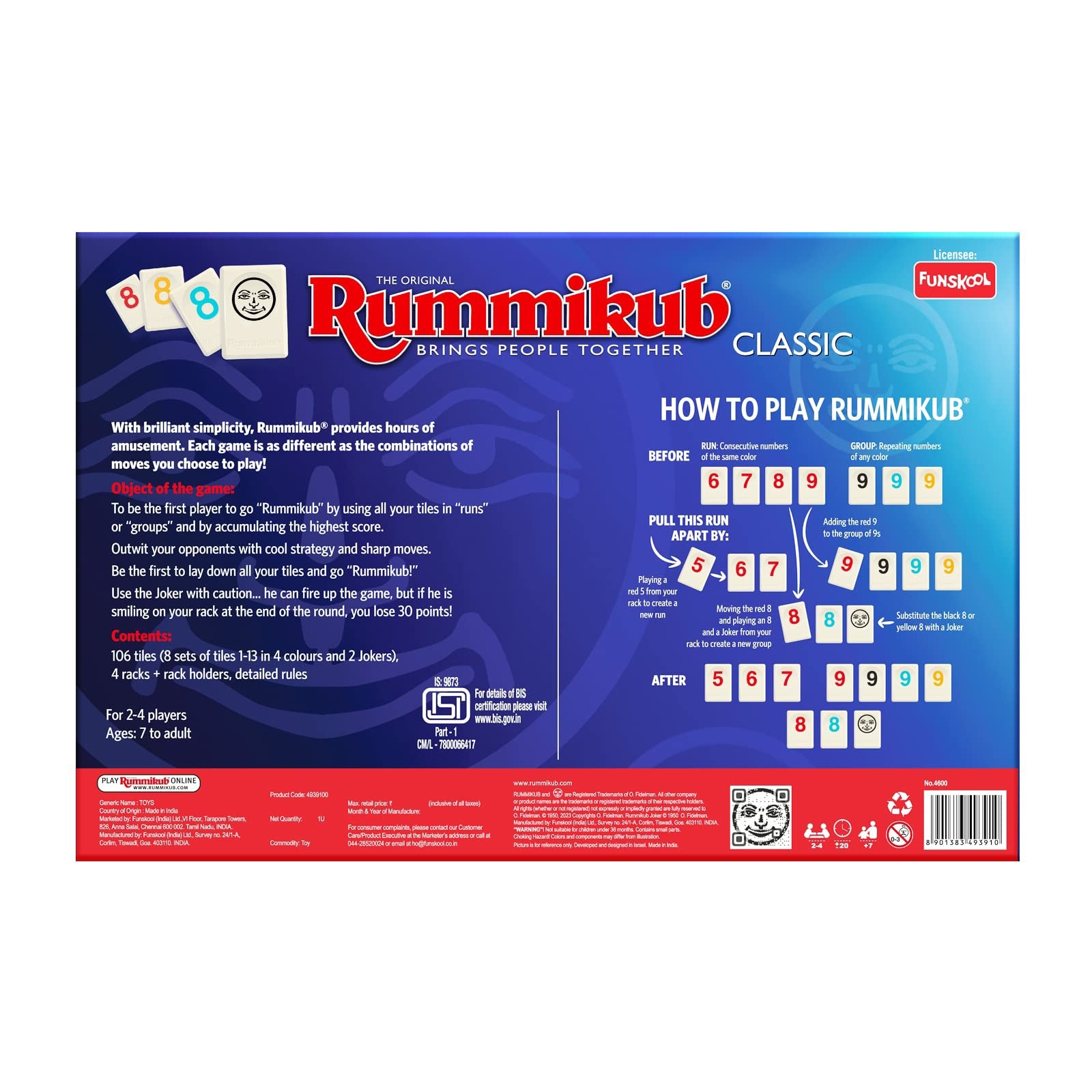 Funskool Games The Original Rummikub Classic 2  4 Player Brings People Together Family Strategy Games Ages 7 Years