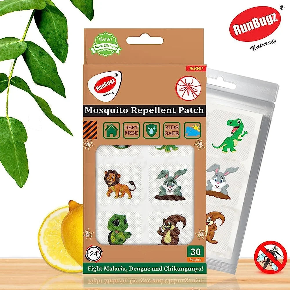 Runbugz Mosquito Repellent Printed Cute Animals Patches For Baby's (30 Patches)