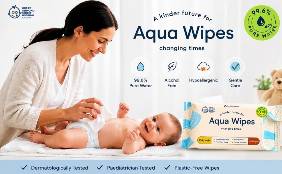 Aqua Wipes Original 99.6% Water Baby Wipes 64 Count