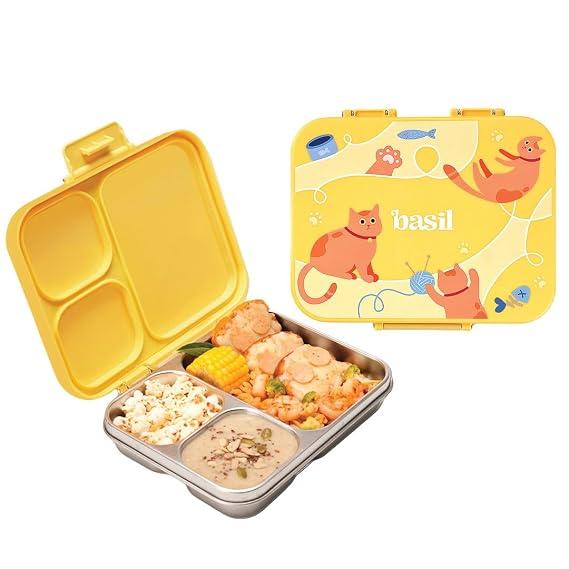 Basil Bento Ace 3 Compartment Stainless Steel Lunchbox - 1000 Ml