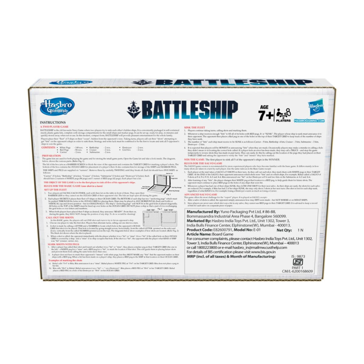 Hasbro Gaming Battleship Board Game Ages 7 And Up For 2 Players