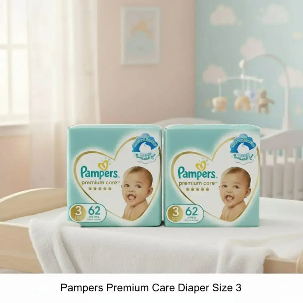 Pampers Premium Care Taped Diapers Size 3 6 to 10kgs 62 Count Made in Saudi Arabia