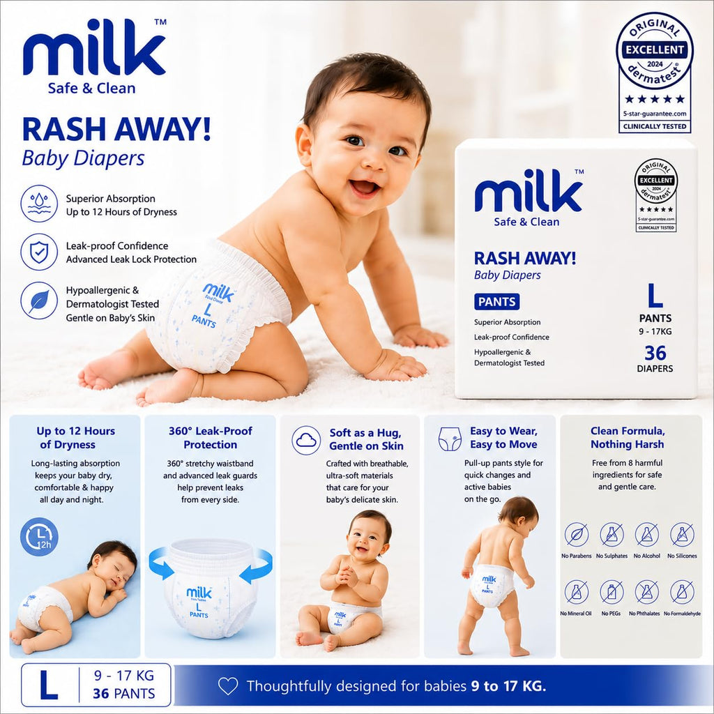 MILK Yoga Pants Diaper Size Large 9-17kg 36 Count