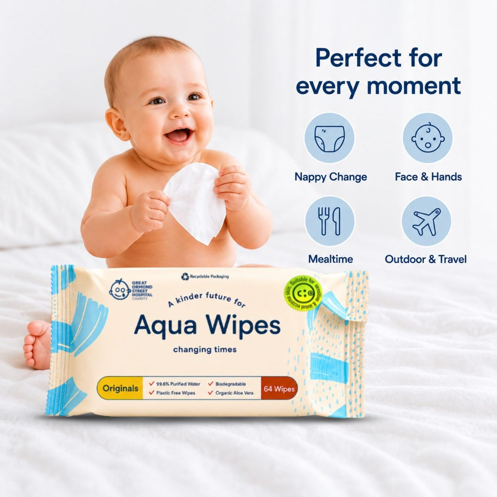 Aqua Wipes Original 99.6% Water Baby Wipes 64 Count