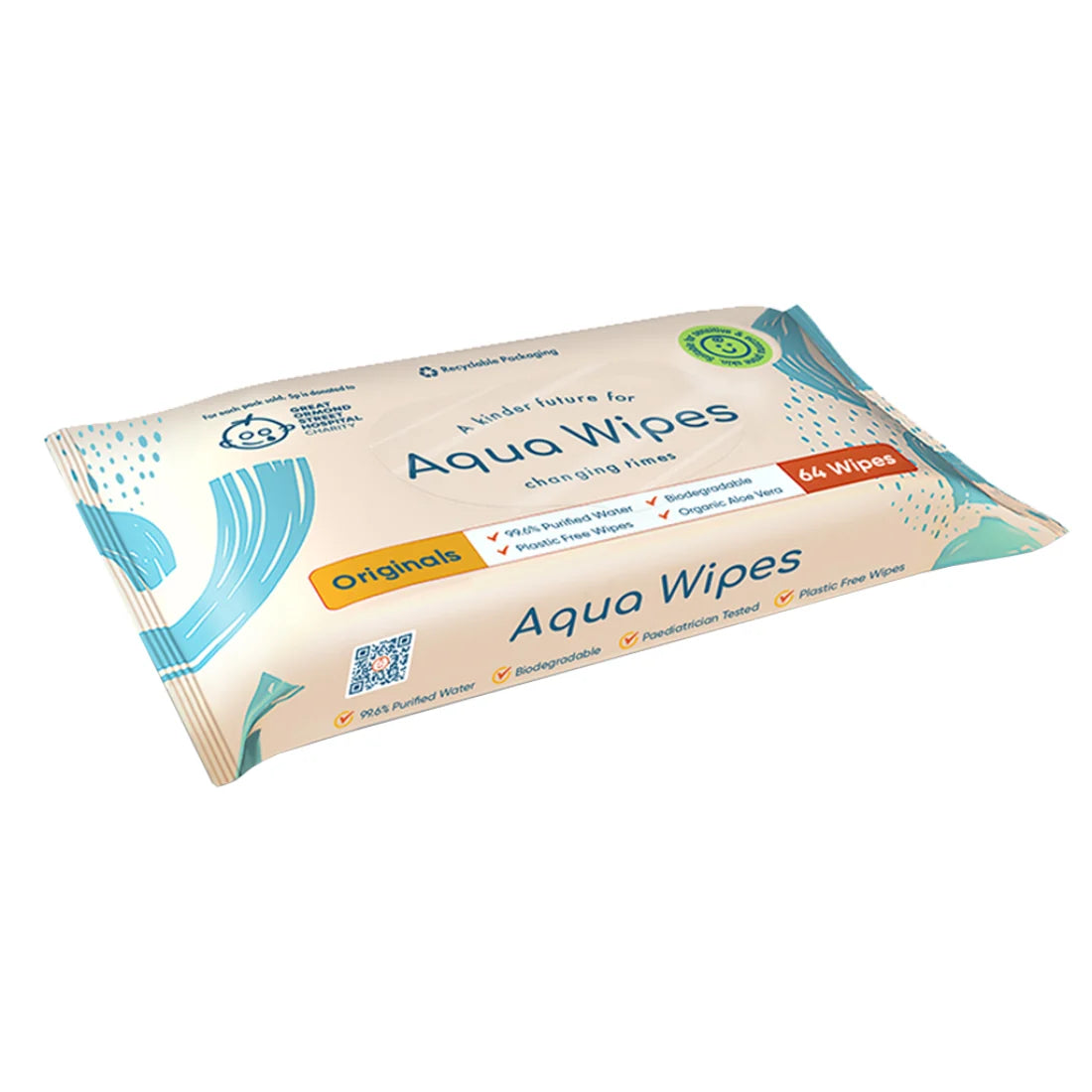 Aqua Wipes Original 99.6% Water Baby Wipes 64 Count
