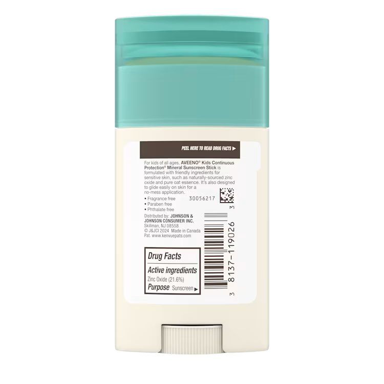 Aveeno Kids Continuous Protection Mineral Sunscreen Stick SPF 50 (1.5 oz / 42g)