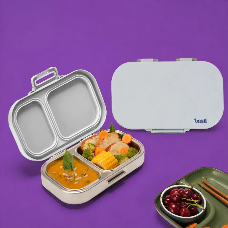 Basil Bento Ace 2 Compartment Stainless Steel Lunchbox - 600 Ml