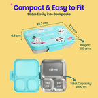 Basil Bento Ace 3 Compartment Stainless Steel Lunchbox - 1000 Ml