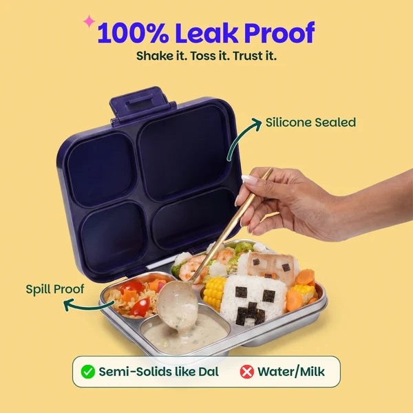 Basil Bento Ace 4 Compartment Stainless Steel Lunchbox - 1000 Ml