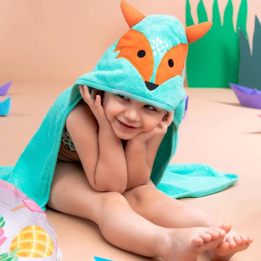 Rabitat Amazonia Kids Towel Zero Twist Cotton Towel with Hood  (0-5 years)  Green fox
