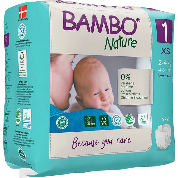 Bambo Nature Baby Diapers Size 1 Xs 2 to 4 kg 22 Count