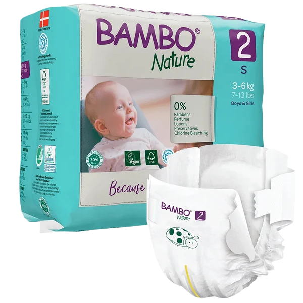 Bambo Nature Diapers Size 2 Small 3 to 6kg 30 Count