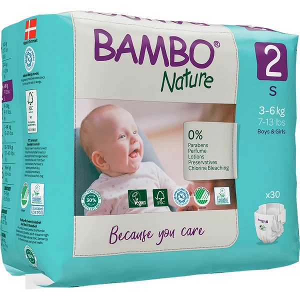 Bambo Nature Diapers Size 2 Small 3 to 6kg 30 Count