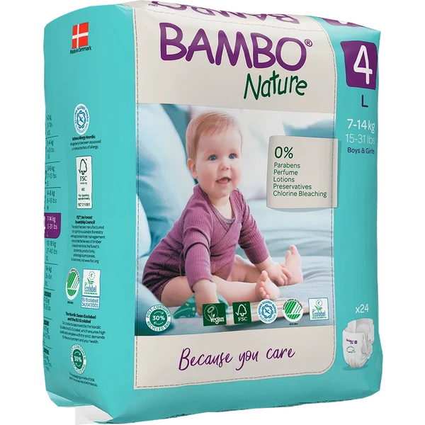 Bambo Nature Diapers Size 4 Large 7 to 14kg 24 Count