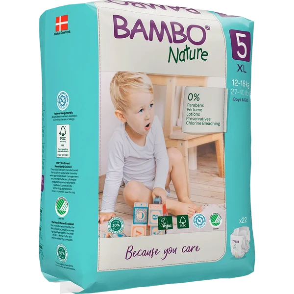 Bambo Nature Diapers Size 5 Xl 12 to 18kg 22 Count