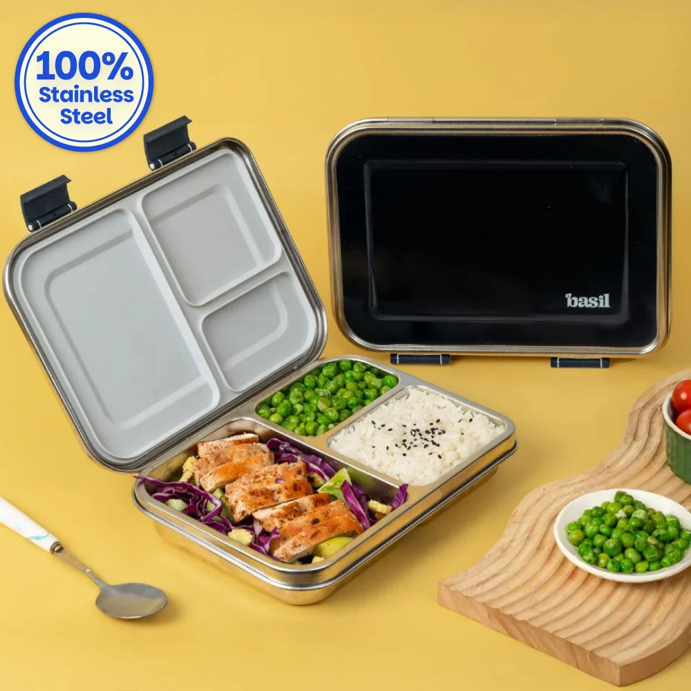 Basil Bento Neo Steel Lunch Box 3 Compartment