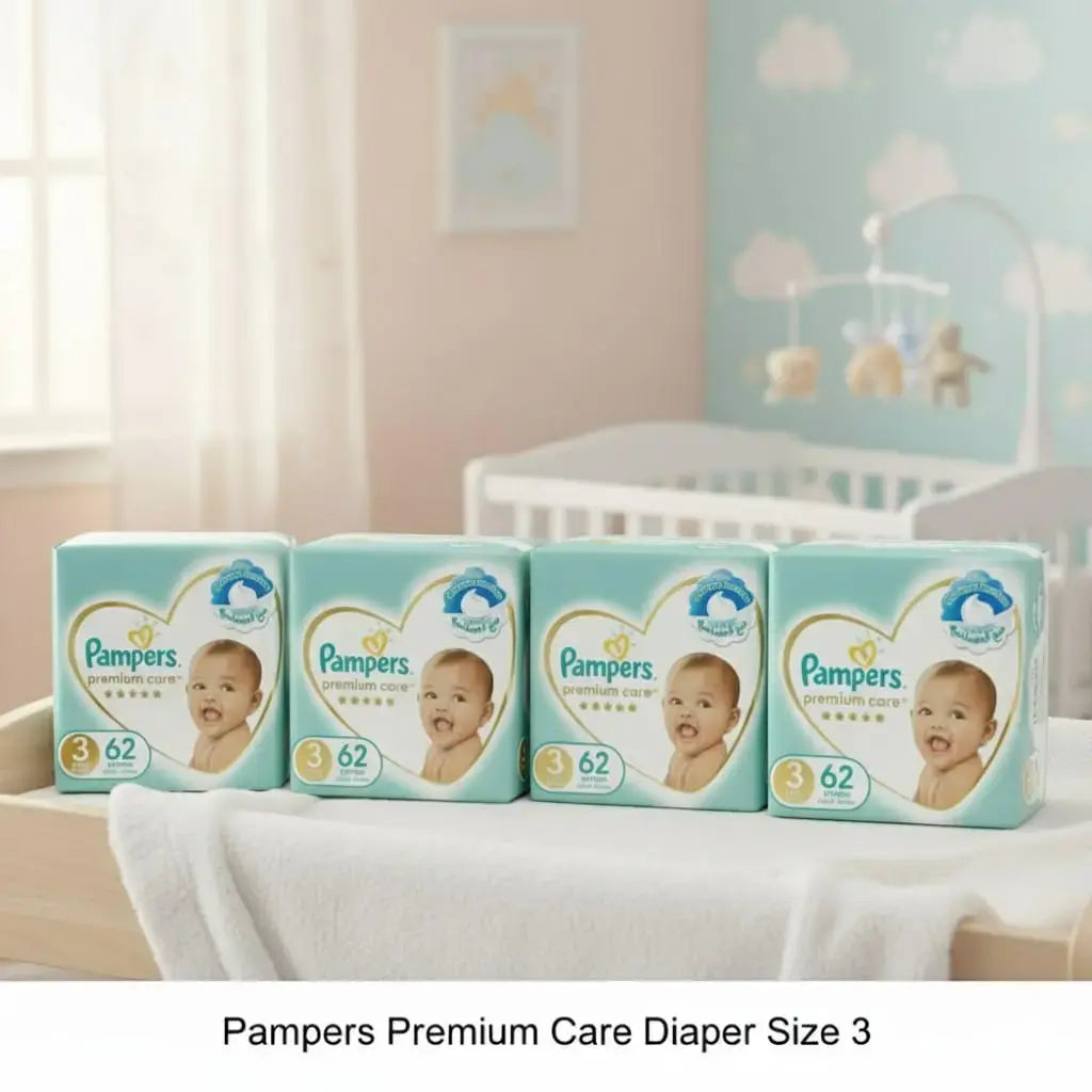 Pampers Premium Care Taped Diapers Size 3 6 to 10kgs 62 Count Made in Saudi Arabia