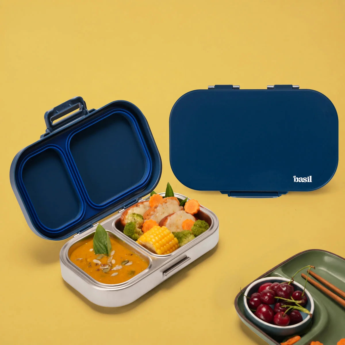 Basil Bento Ace 2 Compartment Stainless Steel Lunchbox - 600 Ml