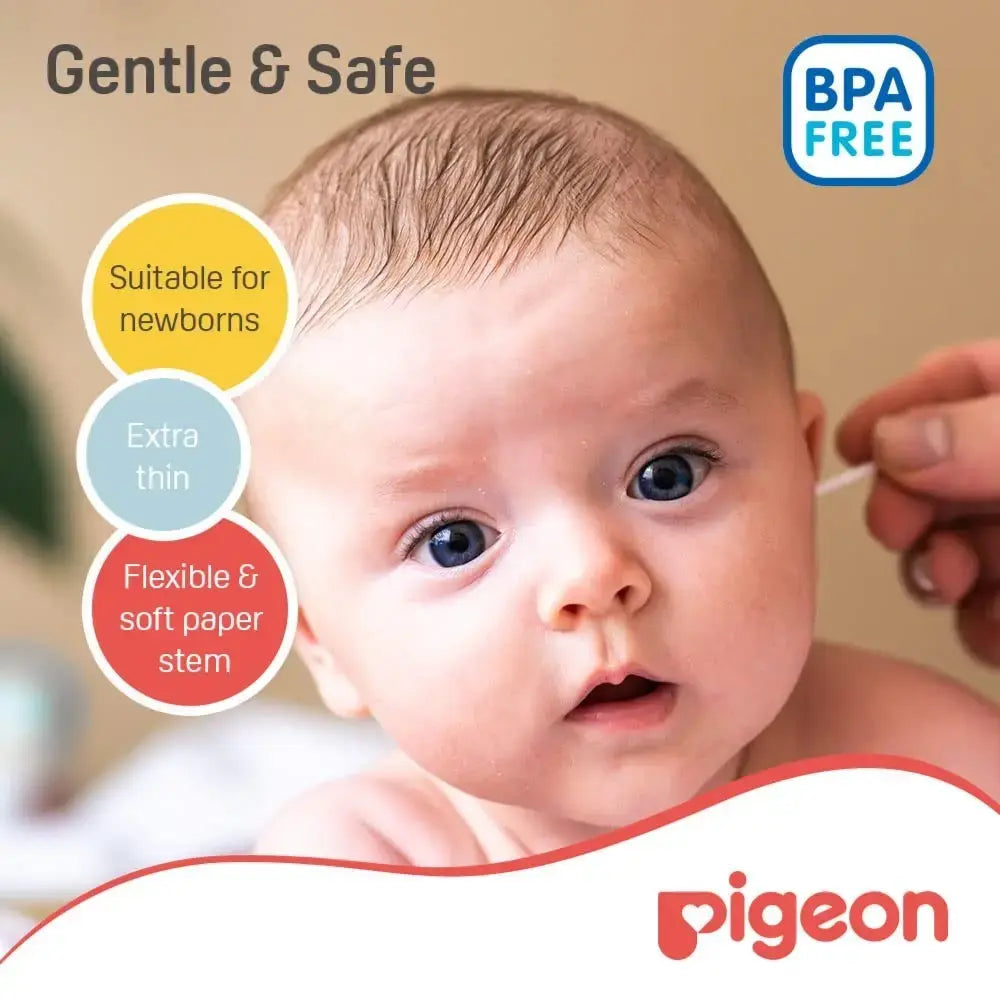 Pigeon Cotton Swabs Extra Thin Stem,BPA Free,100 % Soft Cotton Tips,Eco Friendly,Whit,(200 pcs)