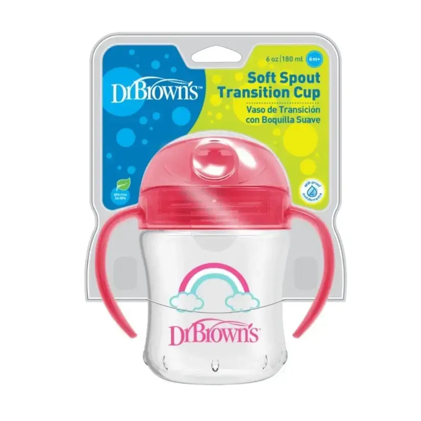 Dr Browns Soft Spout Transition Cup W Handles Pink Deco