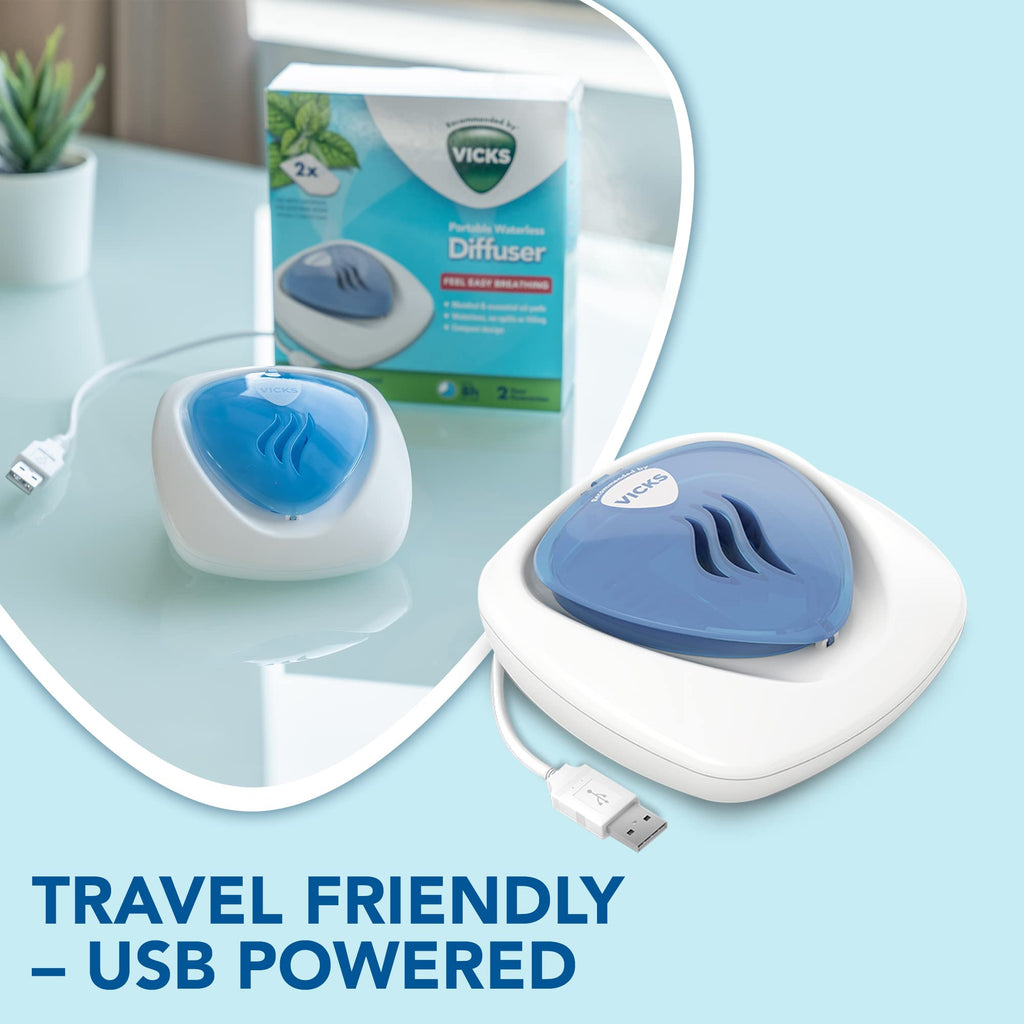 Vicks Portable Waterless Diffuser Includes 2 menthol scented Vapo Pads