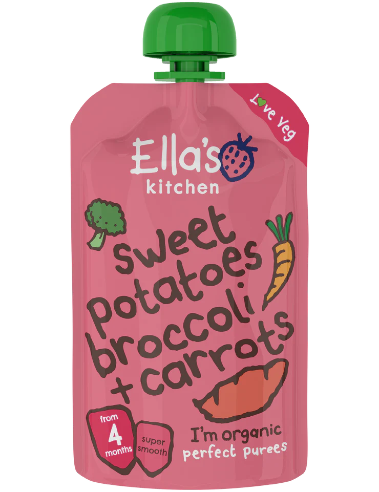 Ella's Kitchen Sweet potatoes broccoli Plus carrots Baby Puree Pouch 120g 6 Plus Months
