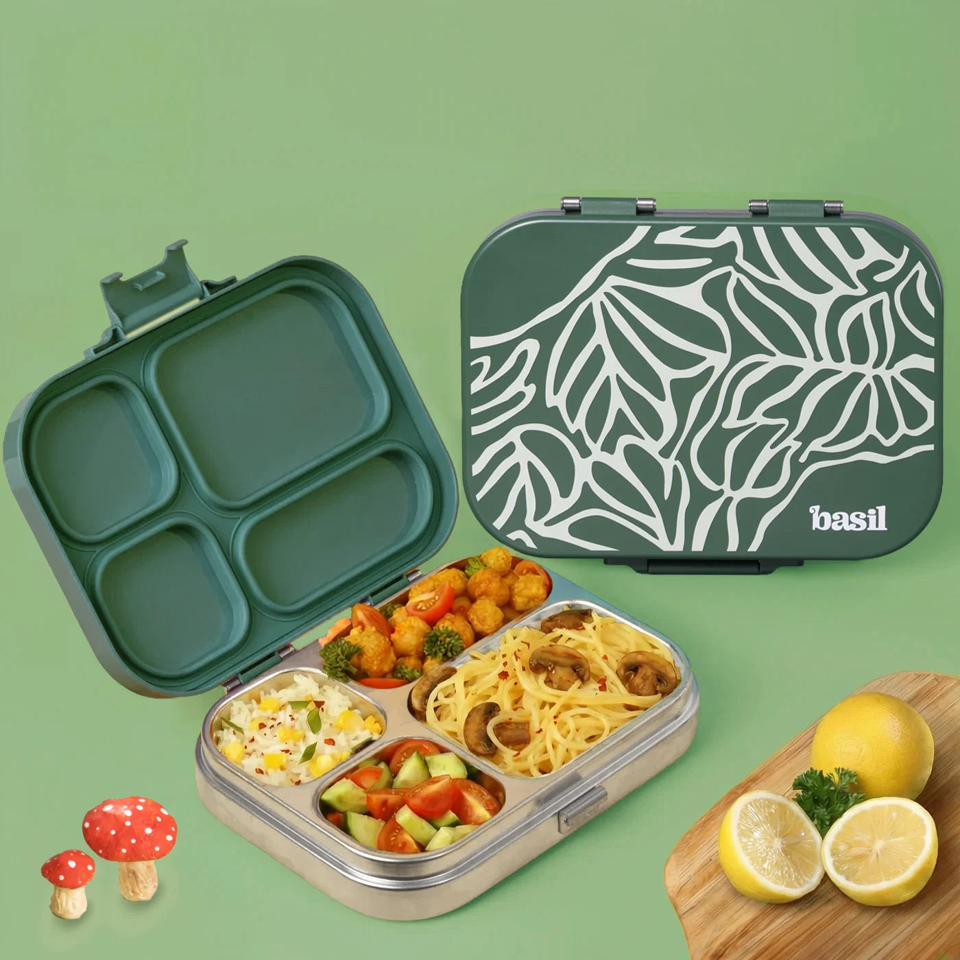 Basil Bento Quad 4 Compartment Stainless Steel Lunchbox