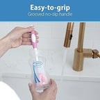 Dr Browns Reusable Sponge Baby Bottle Cleaning Brush with Suction Cup Stand Scrubber and Nipple Cleaner Pink 1 Pack