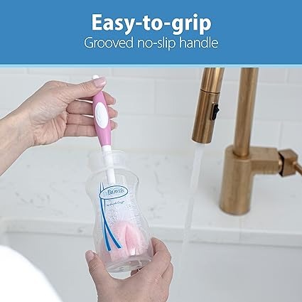 Dr Browns Reusable Sponge Baby Bottle Cleaning Brush with Suction Cup Stand Scrubber and Nipple Cleaner Pink 1 Pack