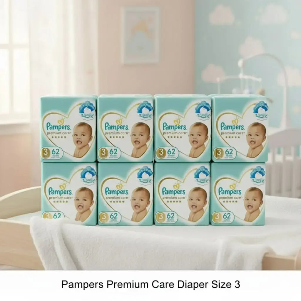 Pampers Premium Care Taped Diapers Size 3 6 to 10kgs 62 Count Made in Saudi Arabia