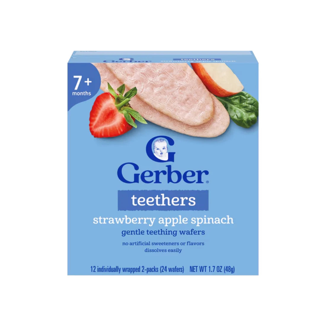 Gerber Strawberry Apple Spinach Teething Wafers 7 Plus Months Crawler - 48g