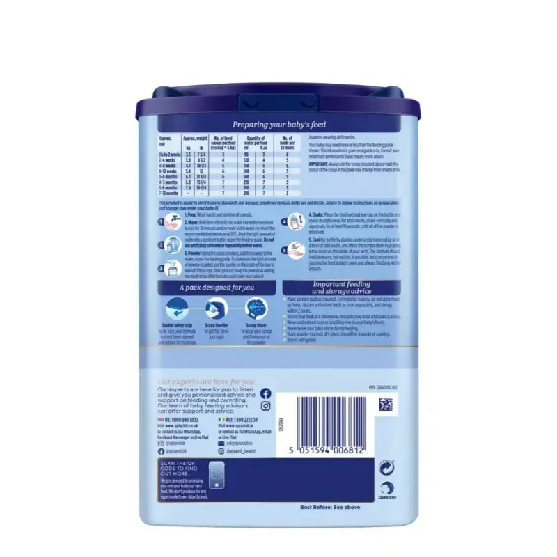 Aptamil Stage 1 Infant Formula Milk Powder 800g Birth to 6 Months