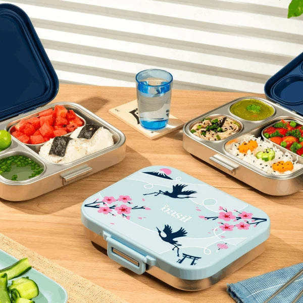 Basil Bento Quad + 3 Plus 1 Compartment Stainless Steel Lunchbox